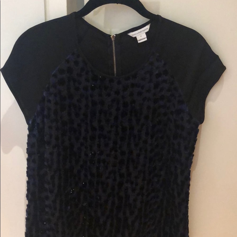 fun silk and velvet navy and black top